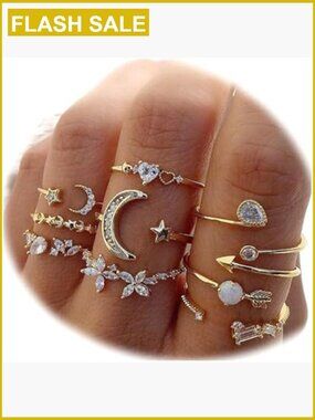 19 Pc Stackable Knuckle Ring Set Mix Boho Moon Stars Vintage Rings
